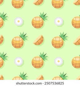 Seamless Pattern Abstract Elements Fruits Food Pineapple Vector Design Style Background Illustration Texture For Prints Textiles, Clothing, Gift Wrap, Wallpaper, Pastel