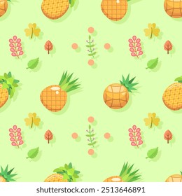 Seamless Pattern Abstract Elements Fruits Food Pineapple Vector Design Style Background Illustration Texture For Prints Textiles, Clothing, Gift Wrap, Wallpaper, Pastel