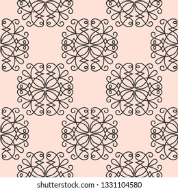 Seamless pattern, abstract elements, hand drawing, geometric shapes, ethnic motif, pink background, vector illustration