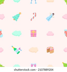 Seamless Pattern Abstract Elements Happy New Year Christmas. Vector Design Style Background Illustration Texture For Prints Textiles, Clothing, Gift Wrap, Wallpaper, Pastel