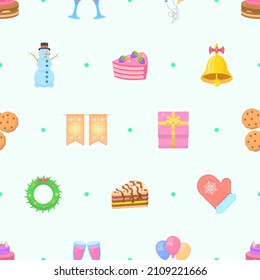 Seamless Pattern Abstract Elements Happy New Year Christmas. Vector Design Style Background Illustration Texture For Prints Textiles, Clothing, Gift Wrap, Wallpaper, Pastel