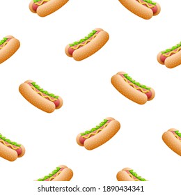 Seamless Pattern Abstract Elements Hot Dog Fast Food Vector Design Style Background Illustration