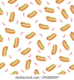 Seamless Pattern Abstract Elements Hot Dog Fast Food Vector Design Style Background Illustration