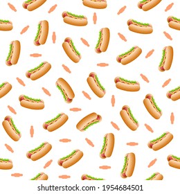 Seamless Pattern Abstract Elements Hot Dog Fast Food Vector Design Style Background Illustration