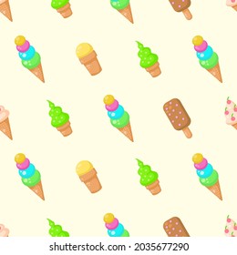 Seamless Pattern Abstract Elements Ice Cream Food Delicious Tasty Vector Design Style Background Illustration Texture For Prints Textiles, Clothing, Gift Wrap, Wallpaper, Pastel