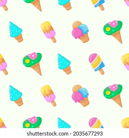 Seamless Pattern Abstract Elements Ice Cream Food Delicious Tasty Vector Design Style Background Illustration Texture For Prints Textiles, Clothing, Gift Wrap, Wallpaper, Pastel