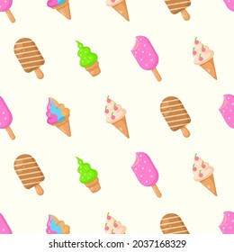 Seamless Pattern Abstract Elements Ice Cream Food Delicious Tasty Vector Design Style Background Illustration Texture For Prints Textiles, Clothing, Gift Wrap, Wallpaper, Pastel