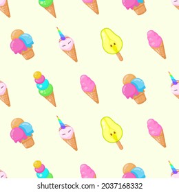 Seamless Pattern Abstract Elements Ice Cream Food Delicious Tasty Vector Design Style Background Illustration Texture For Prints Textiles, Clothing, Gift Wrap, Wallpaper, Pastel