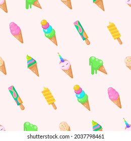 Seamless Pattern Abstract Elements Ice Cream Food Delicious Tasty Vector Design Style Background Illustration Texture For Prints Textiles, Clothing, Gift Wrap, Wallpaper, Pastel