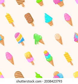 Seamless Pattern Abstract Elements Ice Cream Food Delicious Tasty Vector Design Style Background Illustration Texture For Prints Textiles, Clothing, Gift Wrap, Wallpaper, Pastel