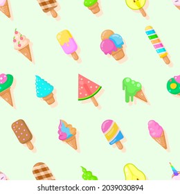 Seamless Pattern Abstract Elements Ice Cream Food Delicious Tasty Vector Design Style Background Illustration Texture For Prints Textiles, Clothing, Gift Wrap, Wallpaper, Pastel
