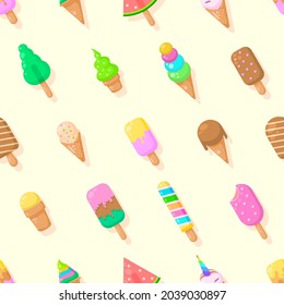 Seamless Pattern Abstract Elements Ice Cream Food Delicious Tasty Vector Design Style Background Illustration Texture For Prints Textiles, Clothing, Gift Wrap, Wallpaper, Pastel