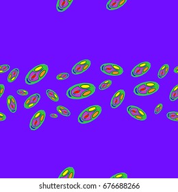 Seamless pattern with abstract elements. Items placement chaotic. Background is violet.