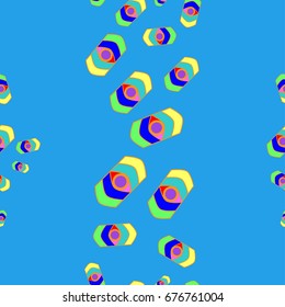 Seamless pattern with abstract elements. Items placement chaotic. Background is blue.