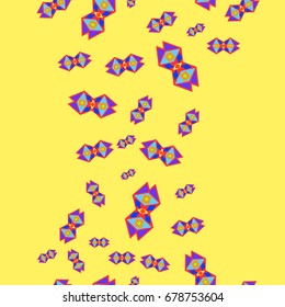 Seamless pattern with abstract elements. Items placement chaotic. Background is yellow.