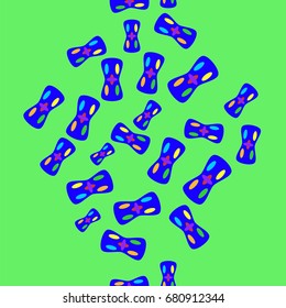 Seamless pattern with abstract elements. Items placement chaotic. Background is green.