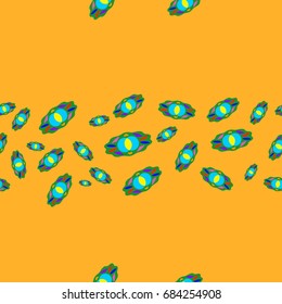 Seamless pattern with abstract elements. Items placement chaotic. Background is orange.