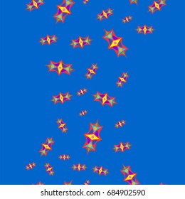 Seamless pattern with abstract elements. Items placement chaotic. Background is blue.