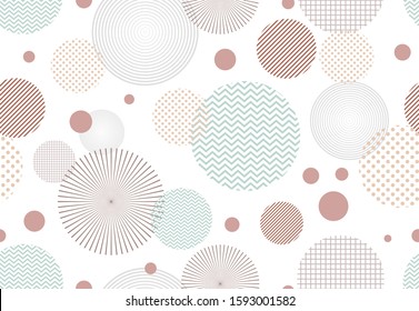 Seamless pattern of abstract elements on circle shape on white background