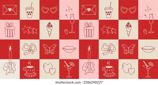 seamless pattern , abstract elements for parties in the doodle style. invitations, bright banner about summer, postcard, invitation, plant, cocktails in a minimalist style. modern background