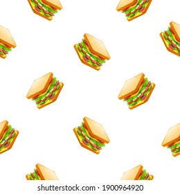 Seamless Pattern Abstract Elements Sandwich Fast Food Vector Design Style Background Illustration