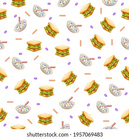 Seamless Pattern Abstract Elements Sandwich And Breakfast Cereals Fast Food Vector Design Style Background Illustration