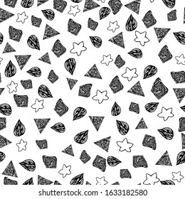 Seamless pattern with abstract elements and star shape. Vector hand drawn illustration. Endless texture for your design projects.