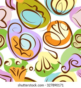 Seamless pattern with abstract elements and swirls; vector illustration.