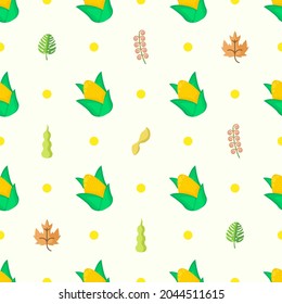 Seamless Pattern Abstract Elements Vegetables Food Corn With Leaves Vector Design Style Background Illustration Texture For Prints Textiles, Clothing, Gift Wrap, Wallpaper, Pastel
