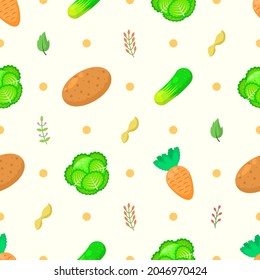 Seamless Pattern Abstract Elements Vegetables Food Leaves Vector Design Style Background Illustration Texture For Prints Textiles, Clothing, Gift Wrap, Wallpaper, Pastel