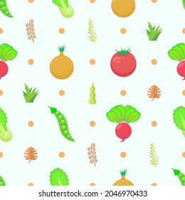 Seamless Pattern Abstract Elements Vegetables Food Leaves Vector Design Style Background Illustration Texture For Prints Textiles, Clothing, Gift Wrap, Wallpaper, Pastel