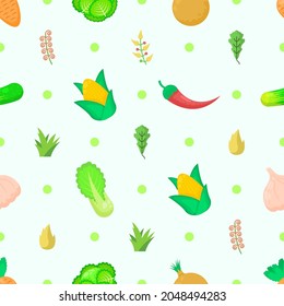 Seamless Pattern Abstract Elements Vegetables Food Leaves Vector Design Style Background Illustration Texture For Prints Textiles, Clothing, Gift Wrap, Wallpaper, Pastel