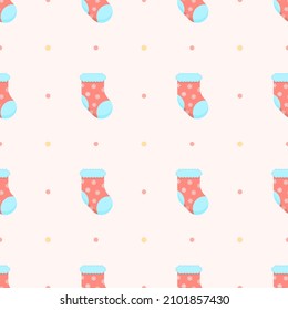 Seamless Pattern Abstract Elements Winter Happy New Year Socks With Snowflakes Vector Design Style Background Illustration Texture For Prints Textiles, Clothing, Gift Wrap, Wallpaper, Pastel