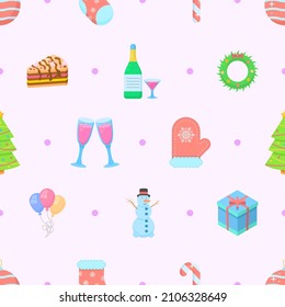 Seamless Pattern Abstract Elements Winter Happy New Year Christmas Vector Design Style Background Illustration Texture For Prints Textiles, Clothing, Gift Wrap, Wallpaper, Pastel