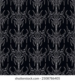 Patrón sin fisuras de Formas abstractas étnicas maoríes o polinesias neo tribales de moda y2k. Fondo futurista gótico del tatuaje para la moda, cartel, impresión, Anuncio