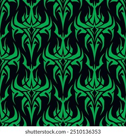 Seamless pattern of abstract ethnic Maori or Polynesian neo tribal trendy y2k shapes. Gothic futuristic tattoo background for fashion, poster, print, banner