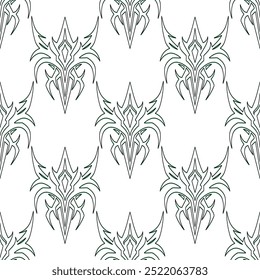 Seamless pattern of abstract ethnic Maori or Polynesian neo tribal trendy y2k shapes. Gothic futuristic tattoo background for fashion, poster, print, banner