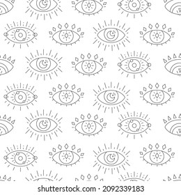 Seamless pattern of abstract eyes. Black line icons collection. Vector illustration.
