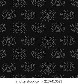 Patrón de ojos abstractos sin inconvenientes. Colección de iconos de línea negra. Ilustración vectorial.
