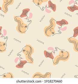 Seamless pattern with an abstract face in a minimalist style. Linear vector illustration. Flat design.
