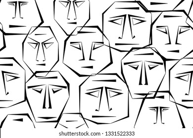 Seamless pattern of the abstract faces