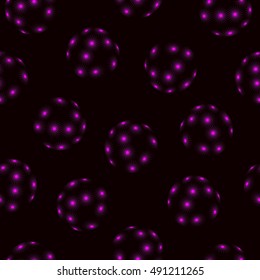 Seamless pattern. Abstract fantasy pattern. Balls with glow effect. Vector illustration