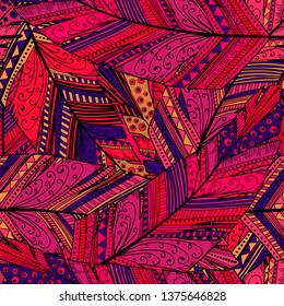 Seamless pattern with abstract feather.Hand draw illustration