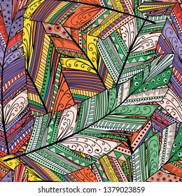 Seamless pattern with abstract feather.Hand draw illustration