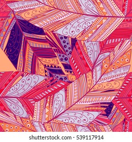 Seamless pattern with abstract feather.Hand draw illustration