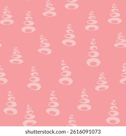 Seamless pattern with abstract figures reminiscent of white zen stones on a pink background. For prints on fabrics, packaging, covers