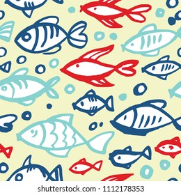 Seamless pattern with abstract fish.
