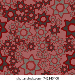 Seamless pattern. Abstract five-petalled flowers are chaotically located.
