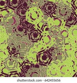 Seamless pattern. Abstract a five-sided figure. Chaotic order. Fashionable women's and children's camo. Brown, green, gray, red.