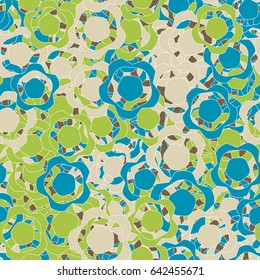 Seamless pattern. Abstract a five-sided figure. Chaotic order. Fashionable women's and children's camo. Blue, white,  beige, brown.